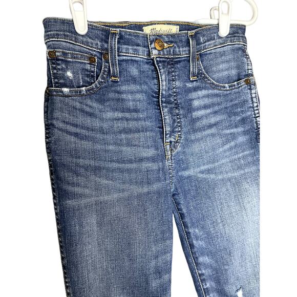 Madewell 10" High- Rise 'Drop Step' Skinny Denim Blue Jeans Distress Size 24 - Picture 3 of 8